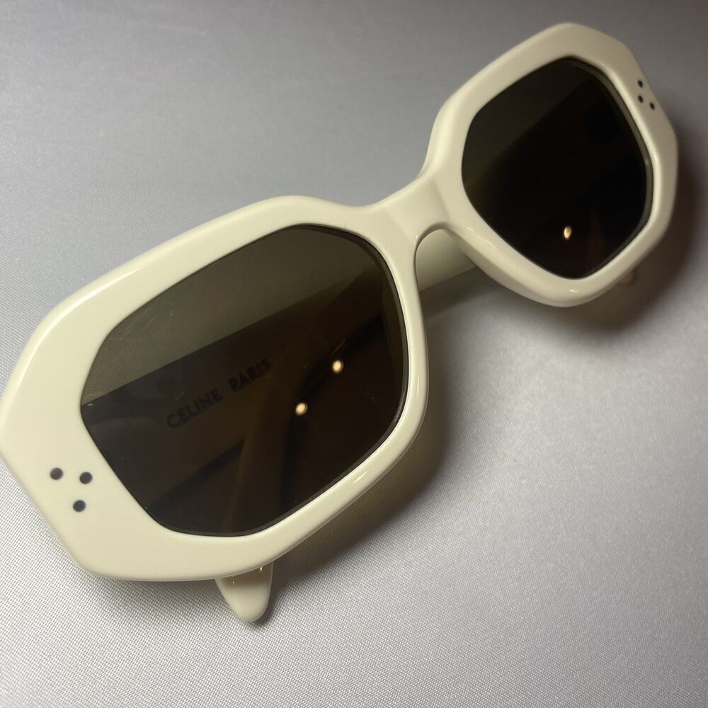 CELINE Unisex Square Oval Sunglasses White Ivory Dark Brown Lense CL40255I 25E - Picture 9 of 13